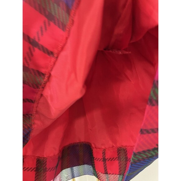 Vtg Florence Eiseman Red Plaid Dress Puff Sleeve Velvet Black Collar Waist Sz 2T - Picture 4 of 5